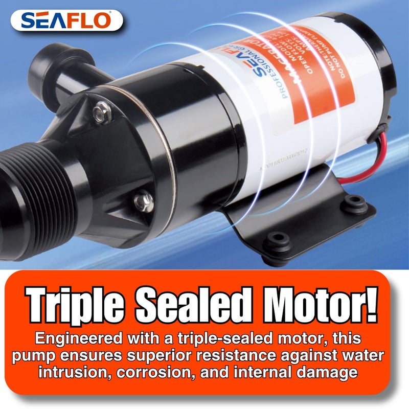 SEAFLO 01 Series Macerator Pump - 12V, 12 GPM (45 LPM) Open Flow, Self-Priming, Anti-Clog, Run-Dry, Heavy-Duty for RV, Boats, Yachts, Camper, & Marine, CE & Rohs Certified, 4-Year Warranty - Image 4